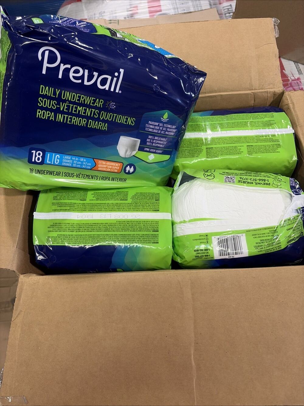 (Lot of 4) Prevail Daily Disposable Underwear 18ct Large 44-58" READ ME NEW